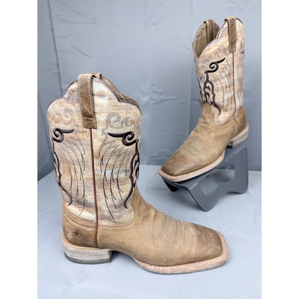 Ariat Mens Tan Leather Wide Square Toe Western Cowboy Boots 10018306 Size 10.5 D